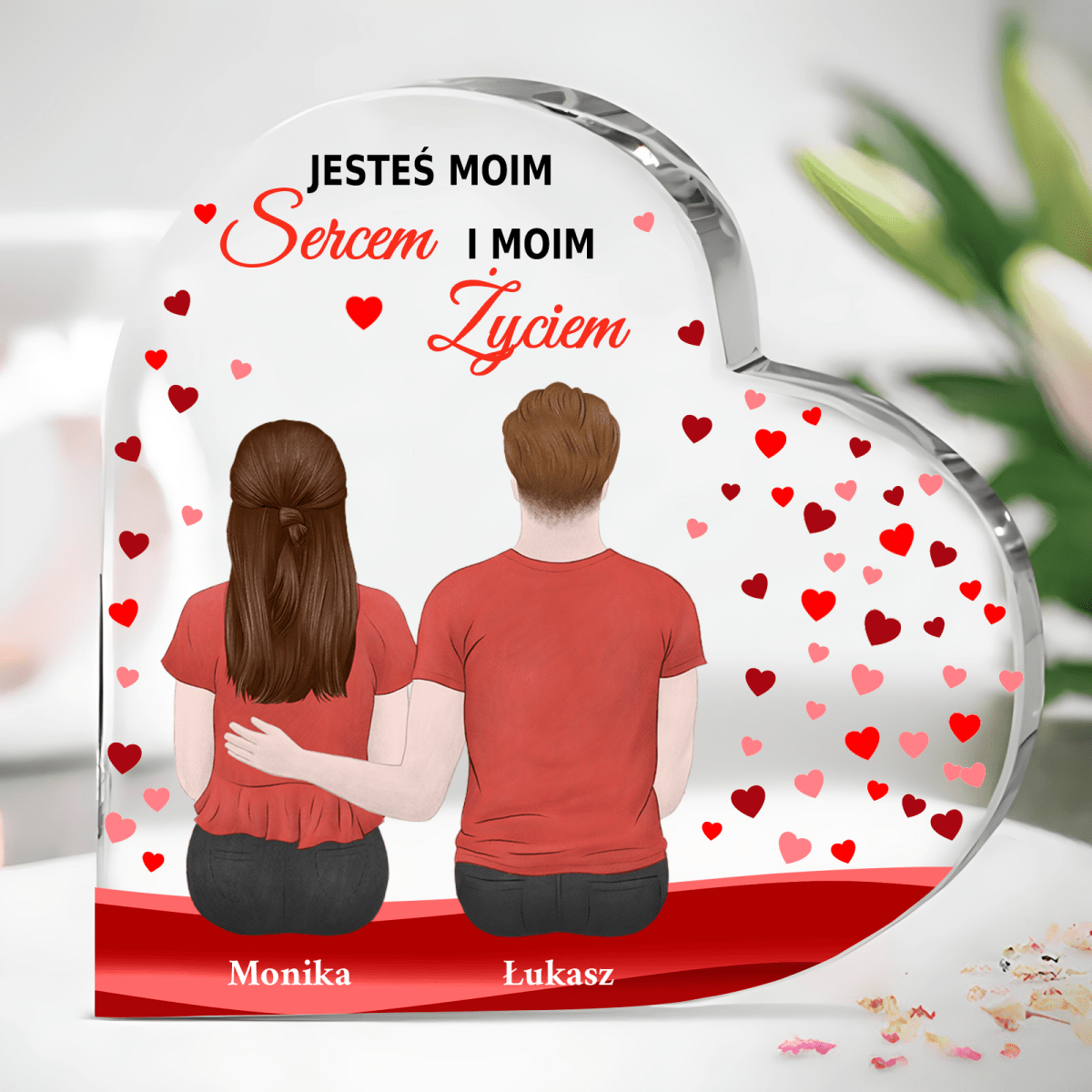 Jesteś moim sercem i życiem - Szklane serce, spersonalizowany prezent dla niego - idamell.com