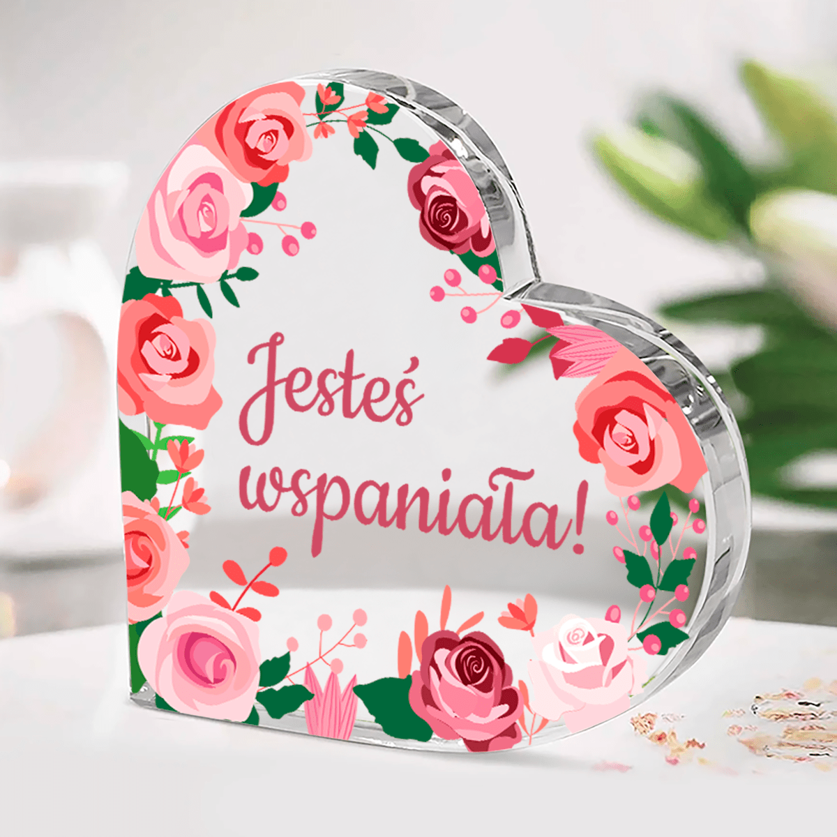 Jesteś wspaniała! - Szklane serce, spersonalizowany prezent dla niej - idamell.com