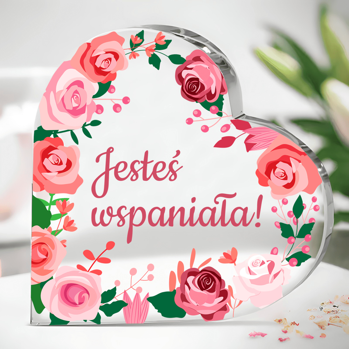 Jesteś wspaniała! - Szklane serce, spersonalizowany prezent dla niej - idamell.com