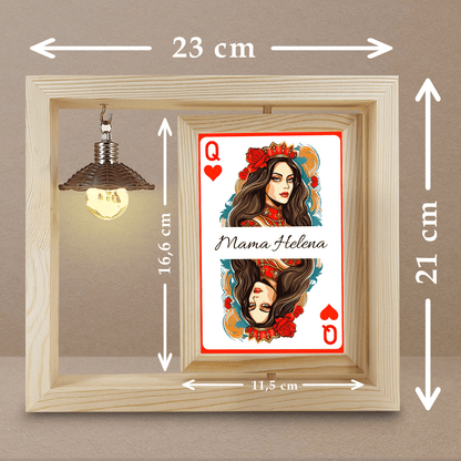 Karta dama - Druk na szkle w drewnianej ramce + led, spersonalizowany prezent dla mamy - idamell.com