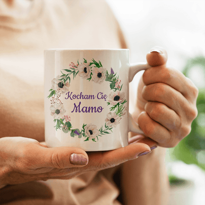 Kocham Cię Mamo - 1x Kubek z nadrukiem, spersonalizowany prezent dla mamy - idamell.com