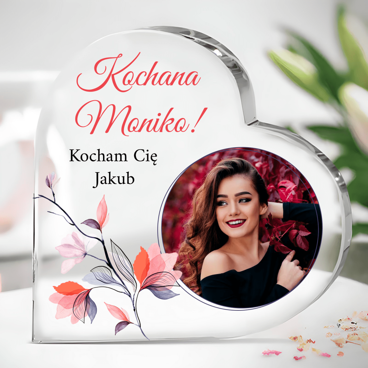 Kochana kobieta - Szklane serce, spersonalizowany prezent dla niej - idamell.com