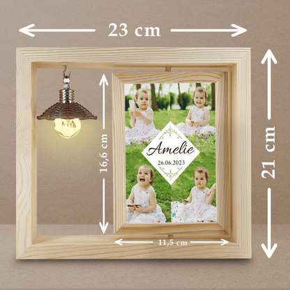Kolaż 4. zdjęć dziecka - Druk na szkle w drewnianej ramce + led, spersonalizowany prezent dla dziecka - idamell.com