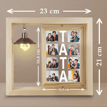 Kolaż 8 zdjęć dla taty - Druk na szkle w drewnianej ramce + led, spersonalizowany prezent dla taty - idamell.com