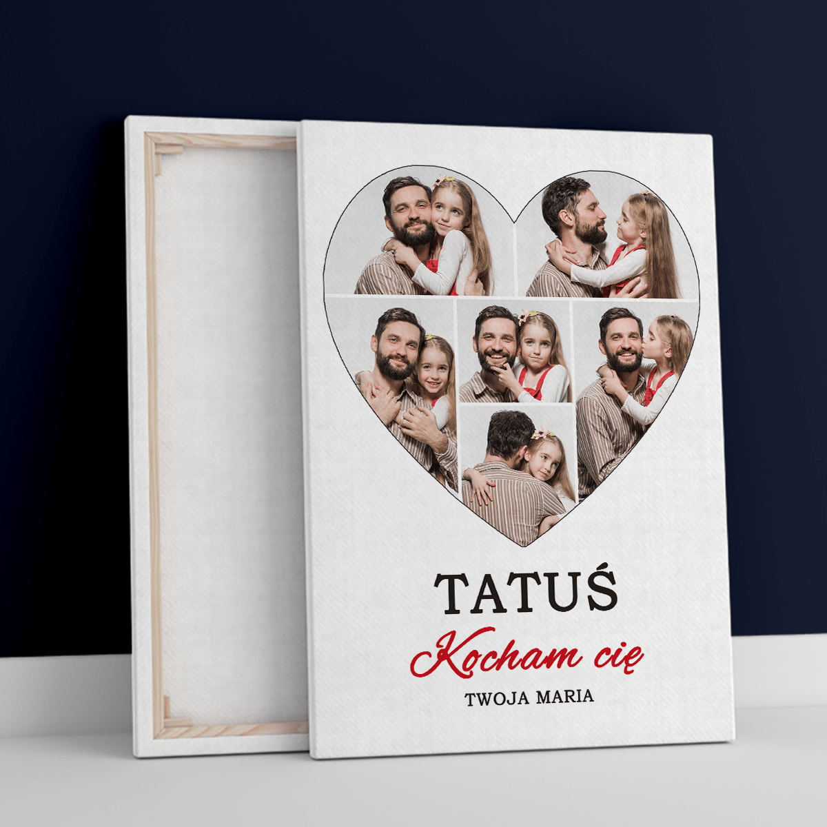 Kolaż serce dla taty - druk na płótnie, spersonalizowany prezent dla taty - idamell.com