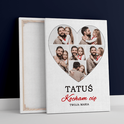 Kolaż serce dla taty - druk na płótnie, spersonalizowany prezent dla taty - idamell.com