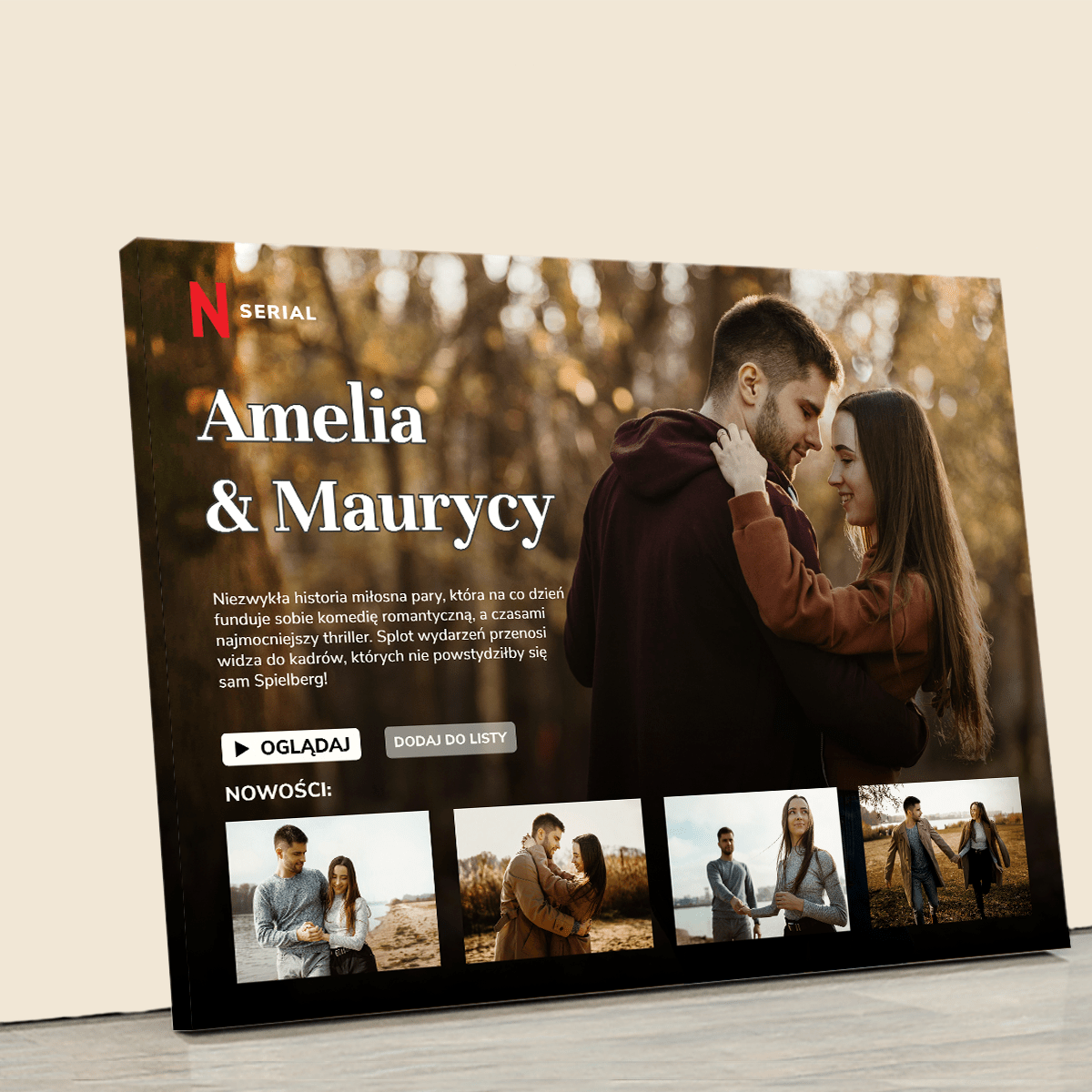 Komedia romantyczna - druk na płótnie, spersonalizowany prezent dla pary - idamell.com