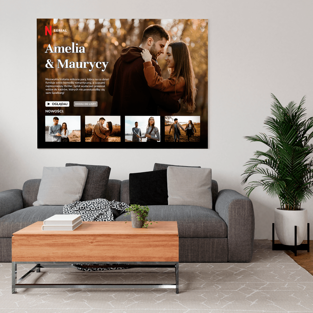 Komedia romantyczna - druk na płótnie, spersonalizowany prezent dla pary - idamell.com