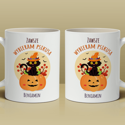 Kot na Halloween - 1x Kubek z nadrukiem, spersonalizowany prezent dla przyjaciela - idamell.com
