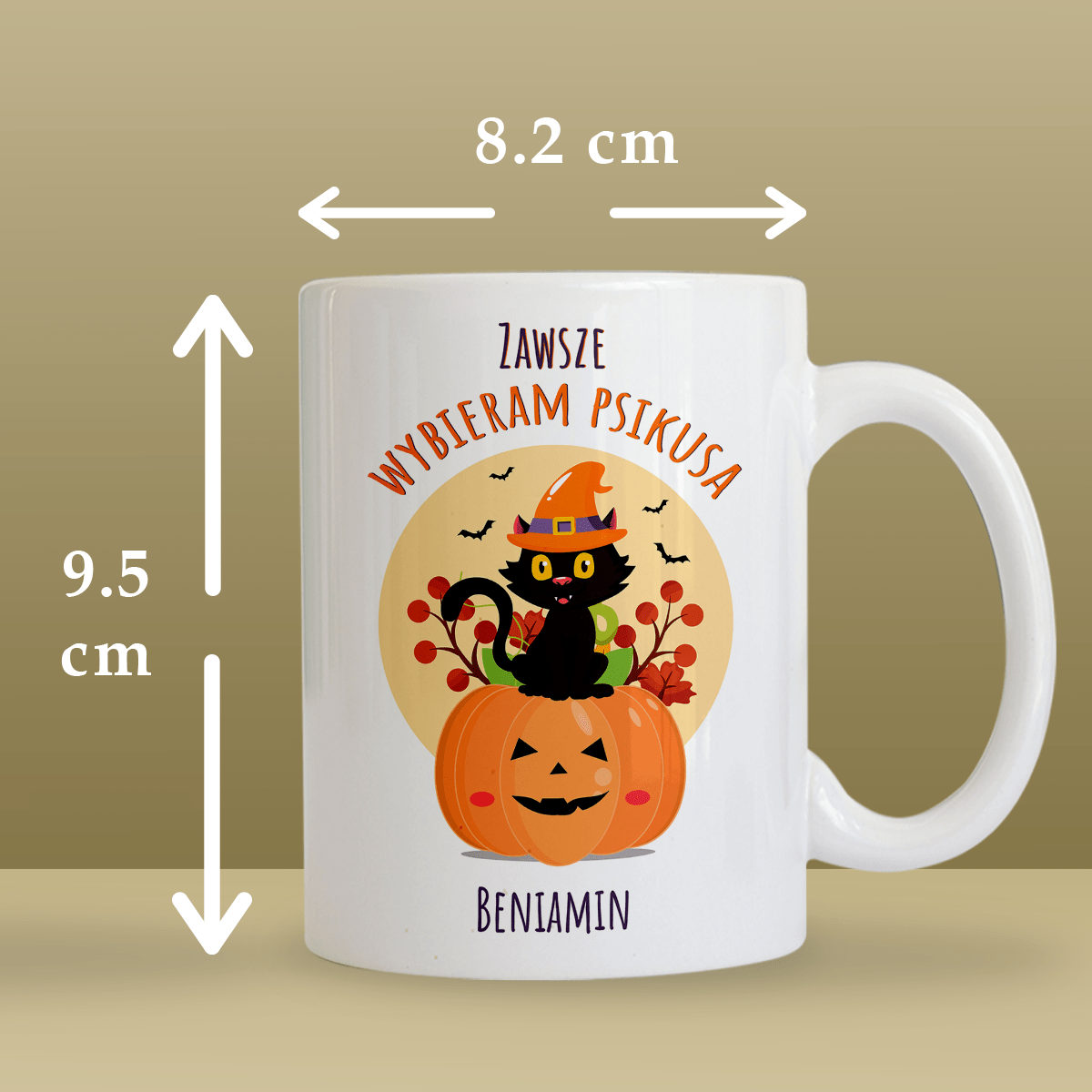 Kot na Halloween - 1x Kubek z nadrukiem, spersonalizowany prezent dla przyjaciela - idamell.com