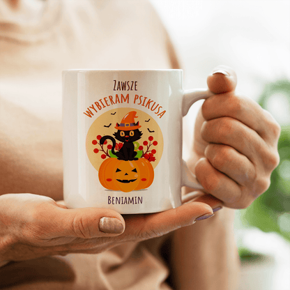 Kot na Halloween - 1x Kubek z nadrukiem, spersonalizowany prezent dla przyjaciela - idamell.com
