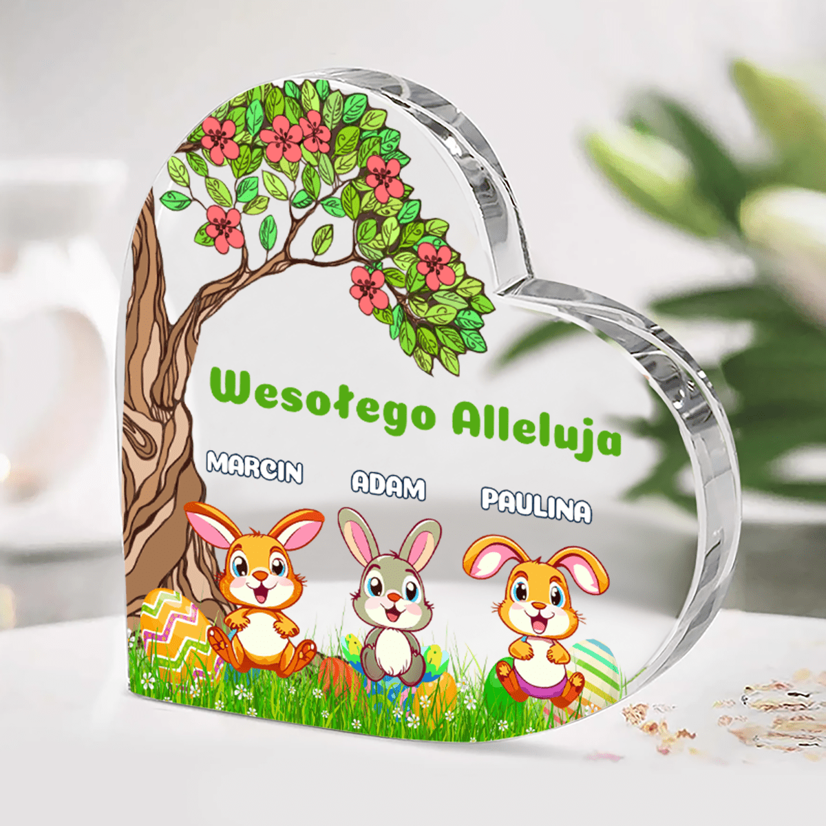 Króliki wielkanocne z imionami - Szklane serce, spersonalizowany prezent na Wielkanoc - idamell.com
