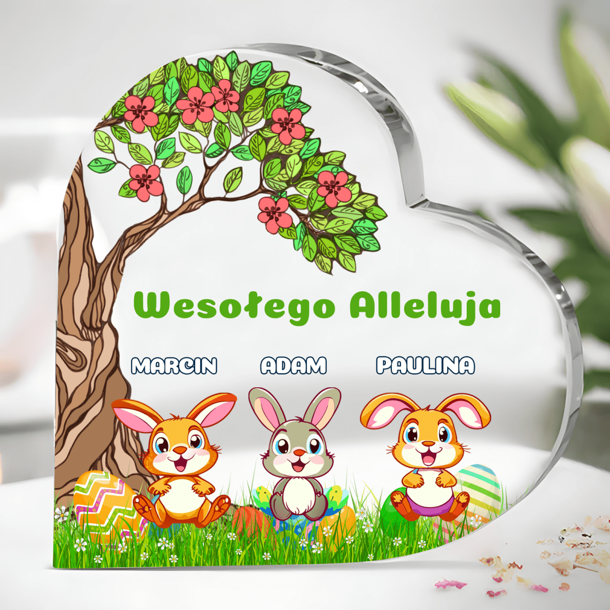 Króliki wielkanocne z imionami - Szklane serce, spersonalizowany prezent na Wielkanoc - idamell.com