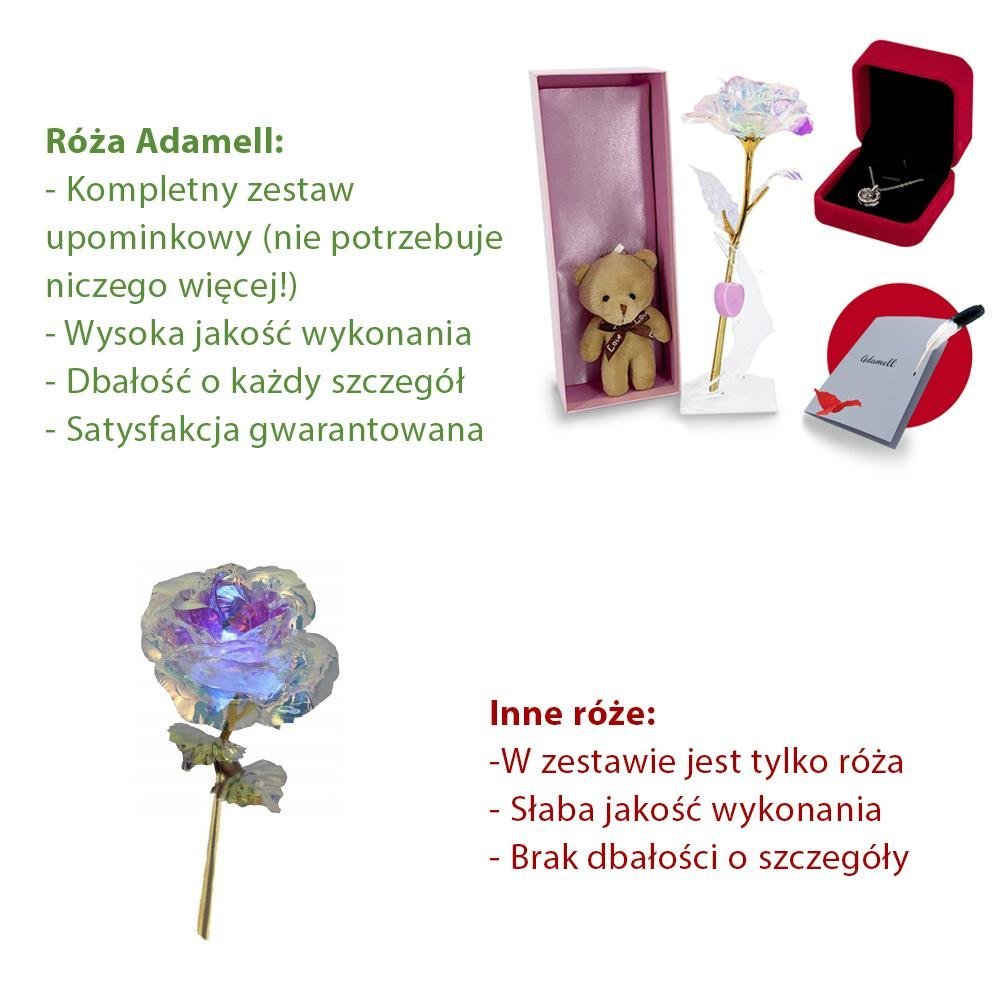 Kryształowa świecąca wieczna róża, Wyjatkowy pomysł na prezent dla dziewczyny, przyjaciółki, kobiety, najlepsze na walentynki, na 18 urodziny - idamell.com - Wyjątkowe Prezenty
