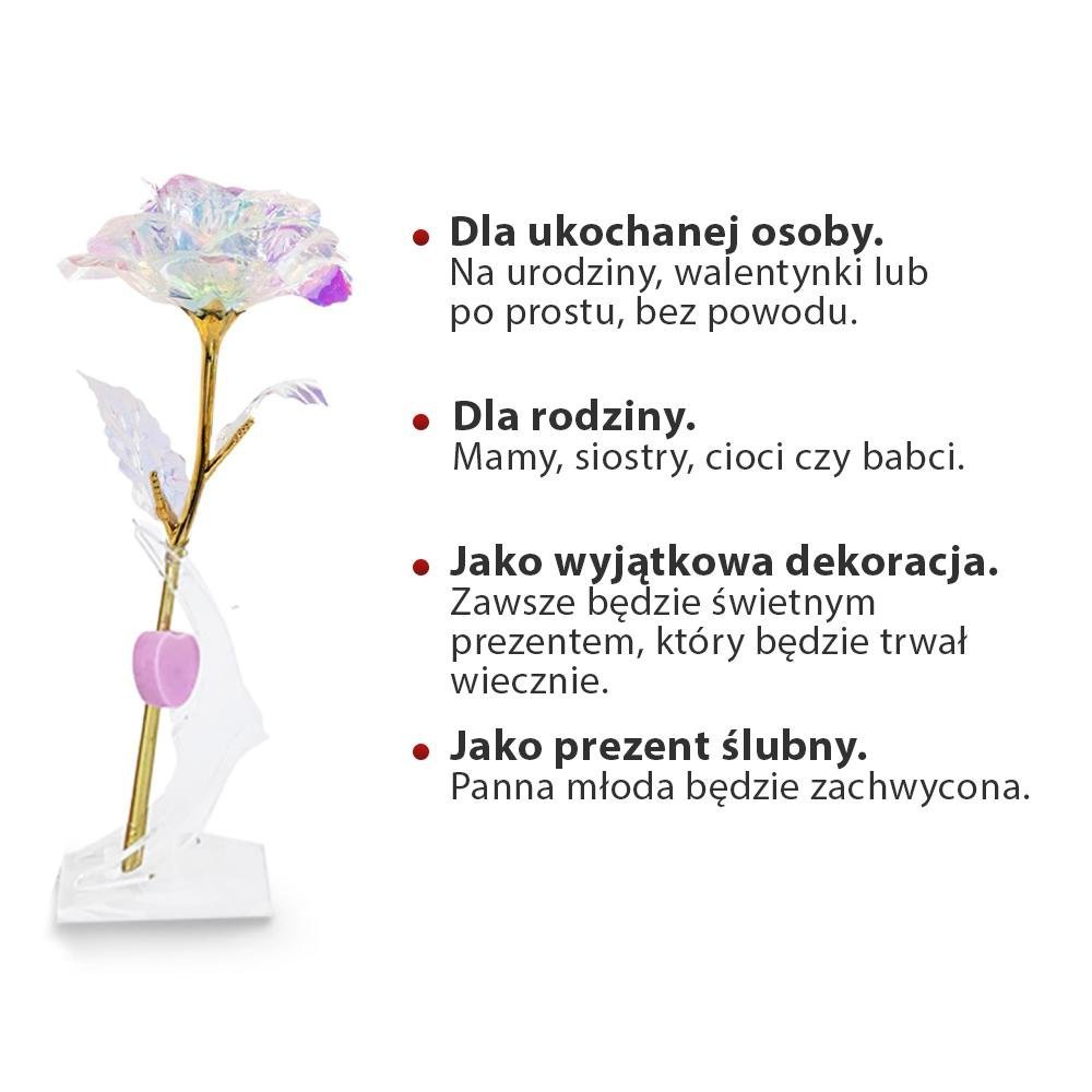 Kryształowa świecąca wieczna róża, Wyjatkowy pomysł na prezent dla dziewczyny, przyjaciółki, kobiety, najlepsze na walentynki, na 18 urodziny - idamell.com - Wyjątkowe Prezenty