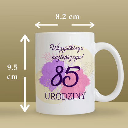 Kwiecisty wzór 85. urodziny - 1x Kubek z nadrukiem, spersonalizowany prezent - idamell.com