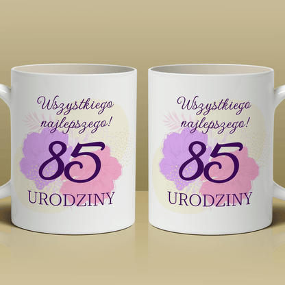Kwiecisty wzór 85. urodziny - 1x Kubek z nadrukiem, spersonalizowany prezent - idamell.com