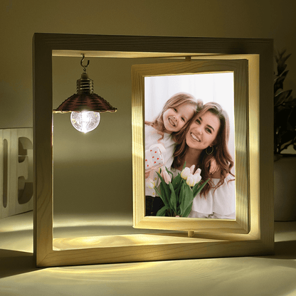Mama i dziecko - Druk na szkle w drewnianej ramce + led, spersonalizowany prezent dla mamy - idamell.com