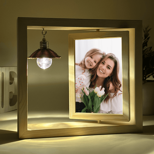 Mama i dziecko - Druk na szkle w drewnianej ramce + led, spersonalizowany prezent dla mamy - idamell.com