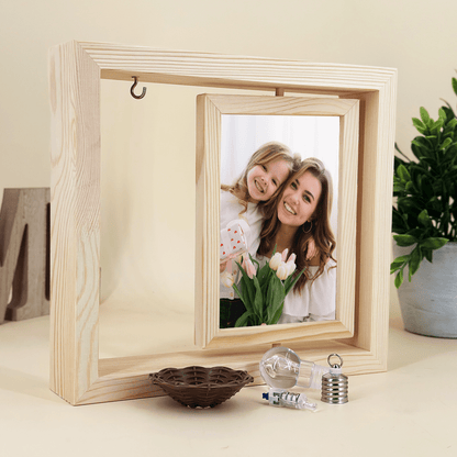 Mama i dziecko - Druk na szkle w drewnianej ramce + led, spersonalizowany prezent dla mamy - idamell.com