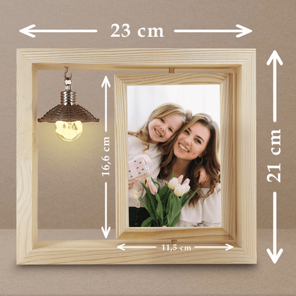 Mama i dziecko - Druk na szkle w drewnianej ramce + led, spersonalizowany prezent dla mamy - idamell.com
