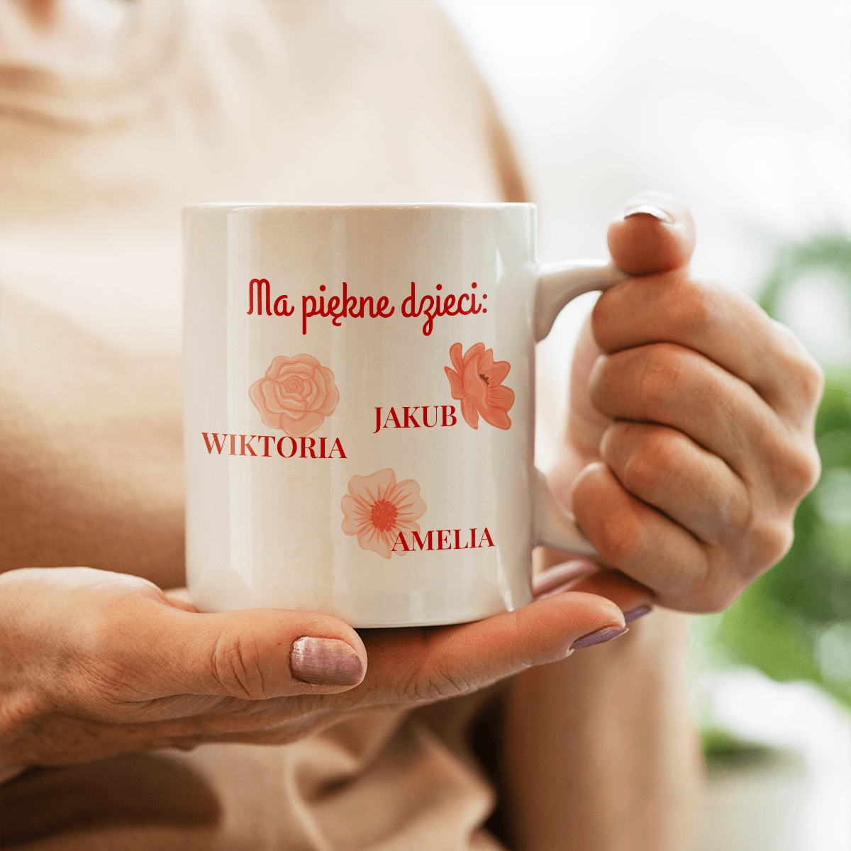 Mama i jej dzieci - 1x Kubek z nadrukiem, spersonalizowany prezent dla mamy - idamell.com