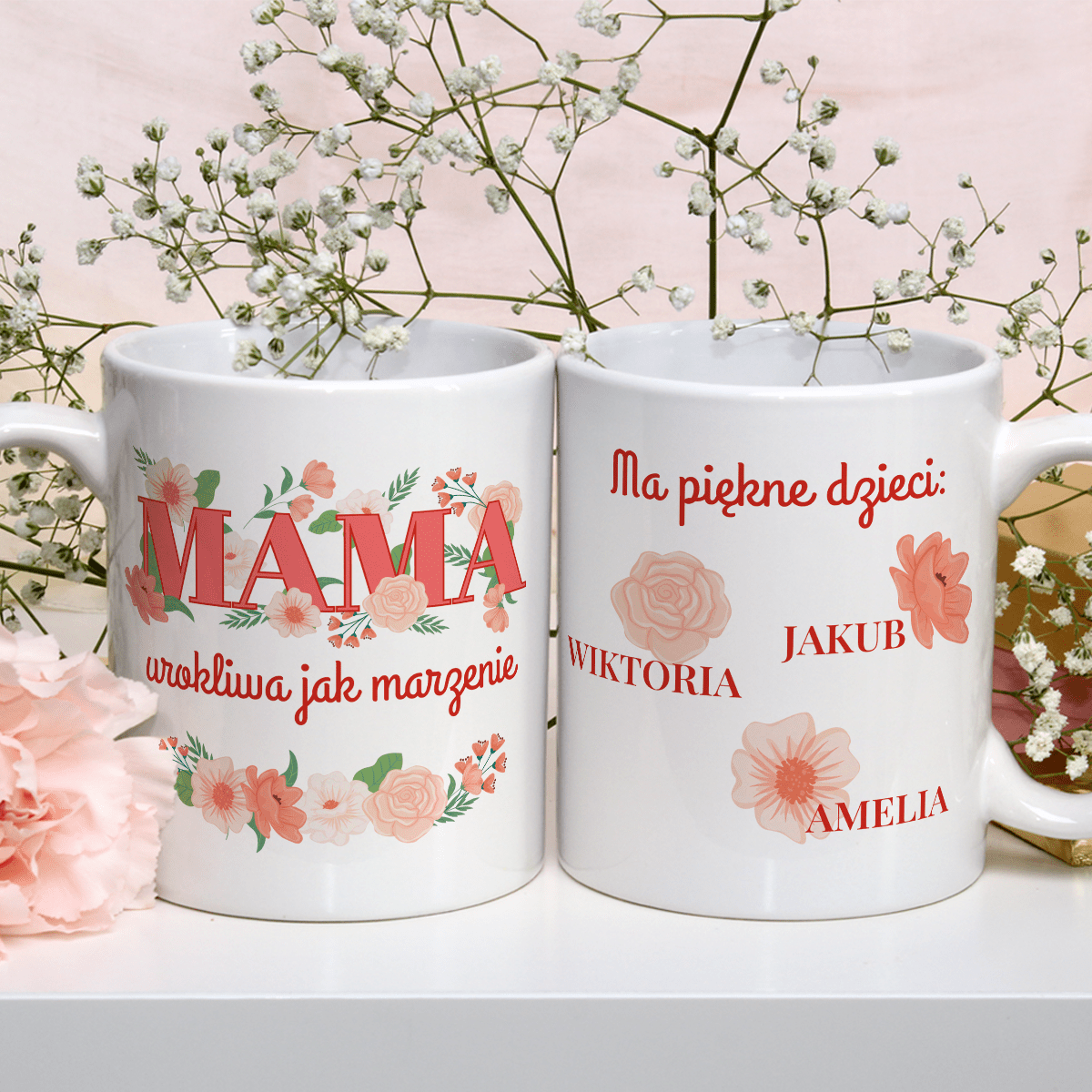 Mama i jej dzieci - 1x Kubek z nadrukiem, spersonalizowany prezent dla mamy - idamell.com