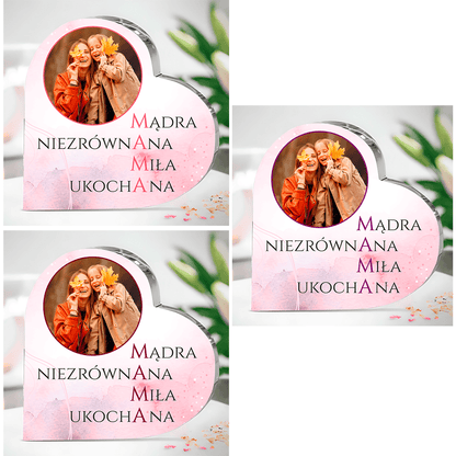 Mama zalety - Szklane serce, spersonalizowany prezent dla mamy - idamell.com