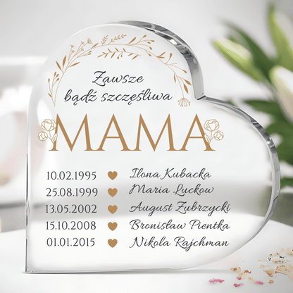 Mamo, bądź szczęśliwa - Szklane serce, spersonalizowany prezent dla mamy - idamell.com