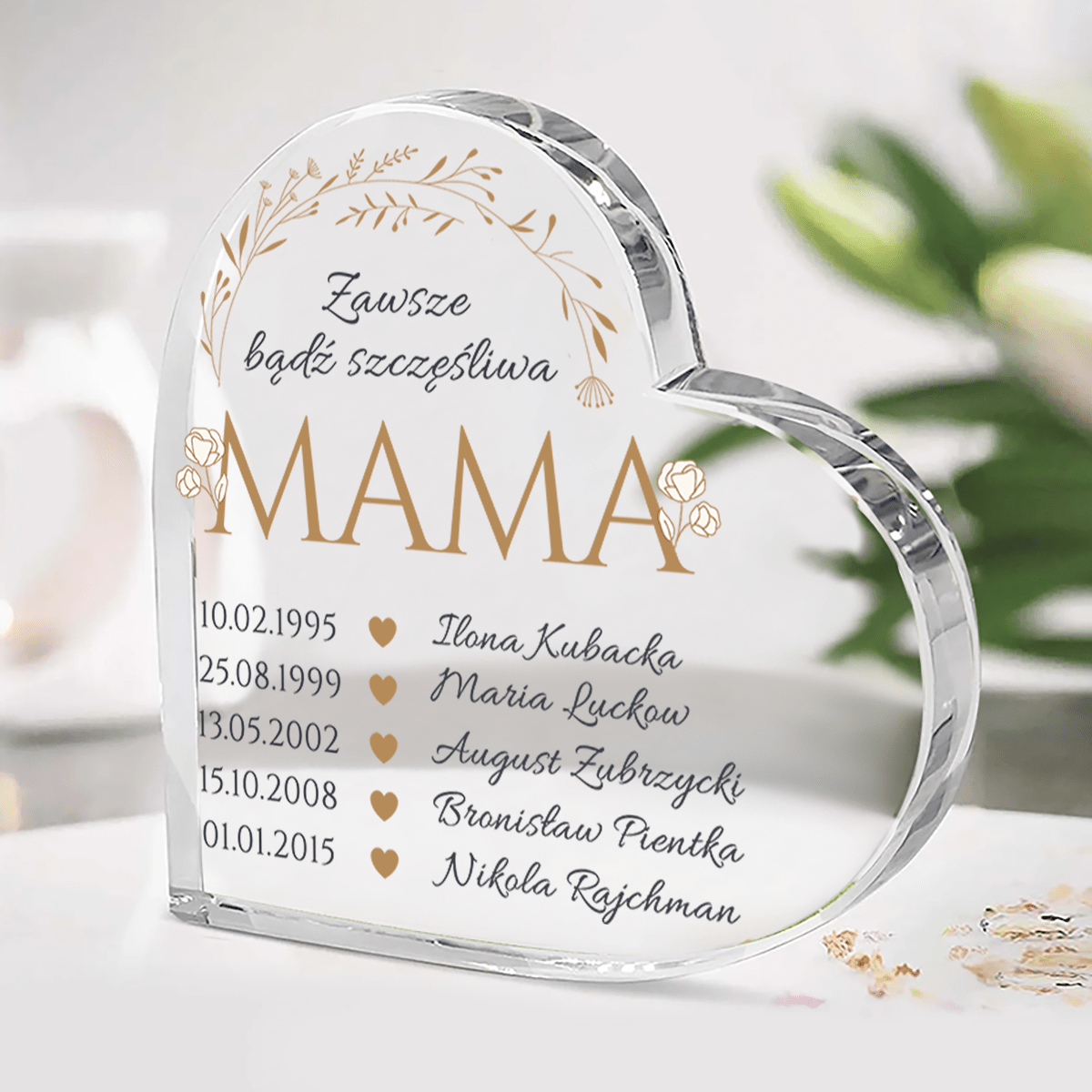 Mamo, bądź szczęśliwa - Szklane serce, spersonalizowany prezent dla mamy - idamell.com