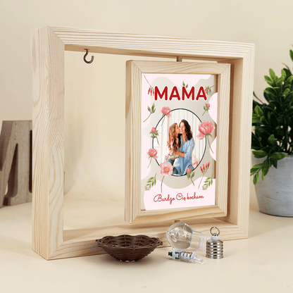 Mamo, kocham Cię - Druk na szkle w drewnianej ramce + led, spersonalizowany prezent dla mamy - idamell.com
