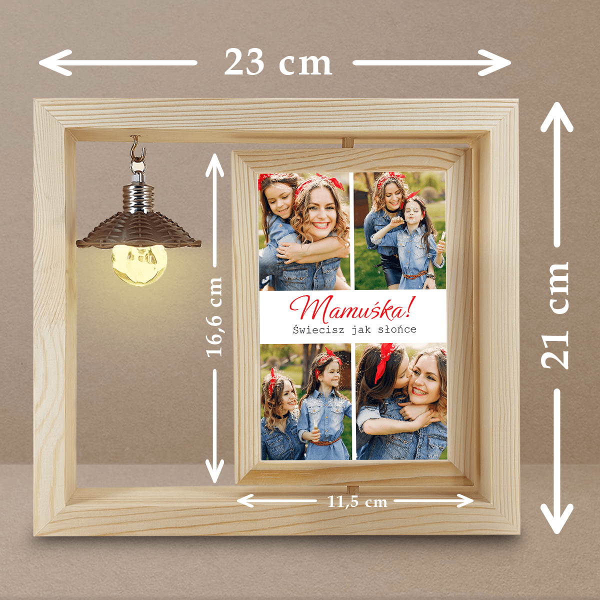 Mamuśka - Druk na szkle w drewnianej ramce + led, spersonalizowany prezent dla mamy - idamell.com