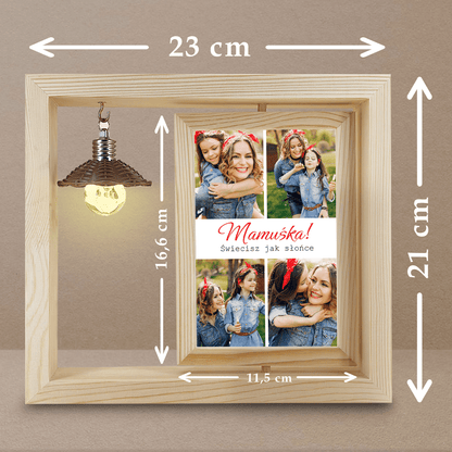 Mamuśka - Druk na szkle w drewnianej ramce + led, spersonalizowany prezent dla mamy - idamell.com
