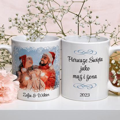 Mąż i żona w święta - 1x Kubek z nadrukiem, spersonalizowany prezent dla pary - idamell.com
