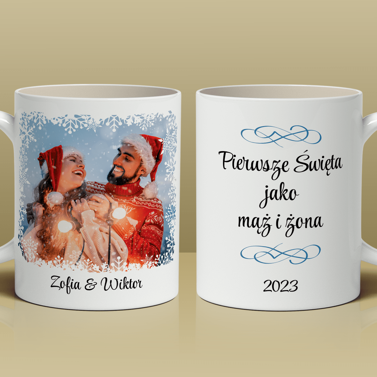 Mąż i żona w święta - 1x Kubek z nadrukiem, spersonalizowany prezent dla pary - idamell.com