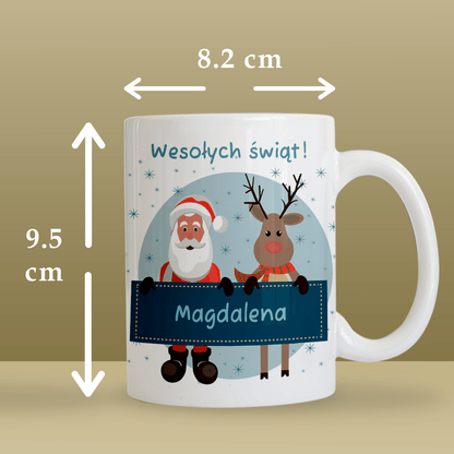 Mikołaj i renifer - 1x Kubek z nadrukiem, spersonalizowany prezent dla babci - idamell.com