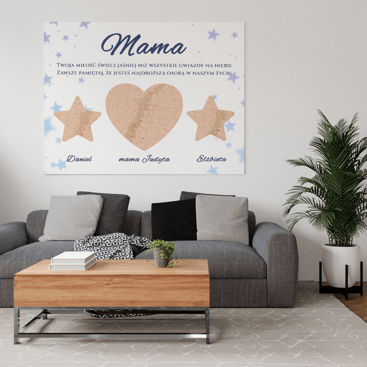 Miłość jaśniejsza niż gwiazdy - druk na płótnie, spersonalizowany prezent dla mamy - idamell.com