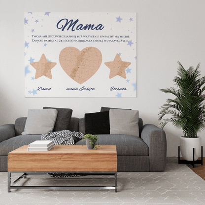 Miłość jaśniejsza niż gwiazdy - druk na płótnie, spersonalizowany prezent dla mamy - idamell.com