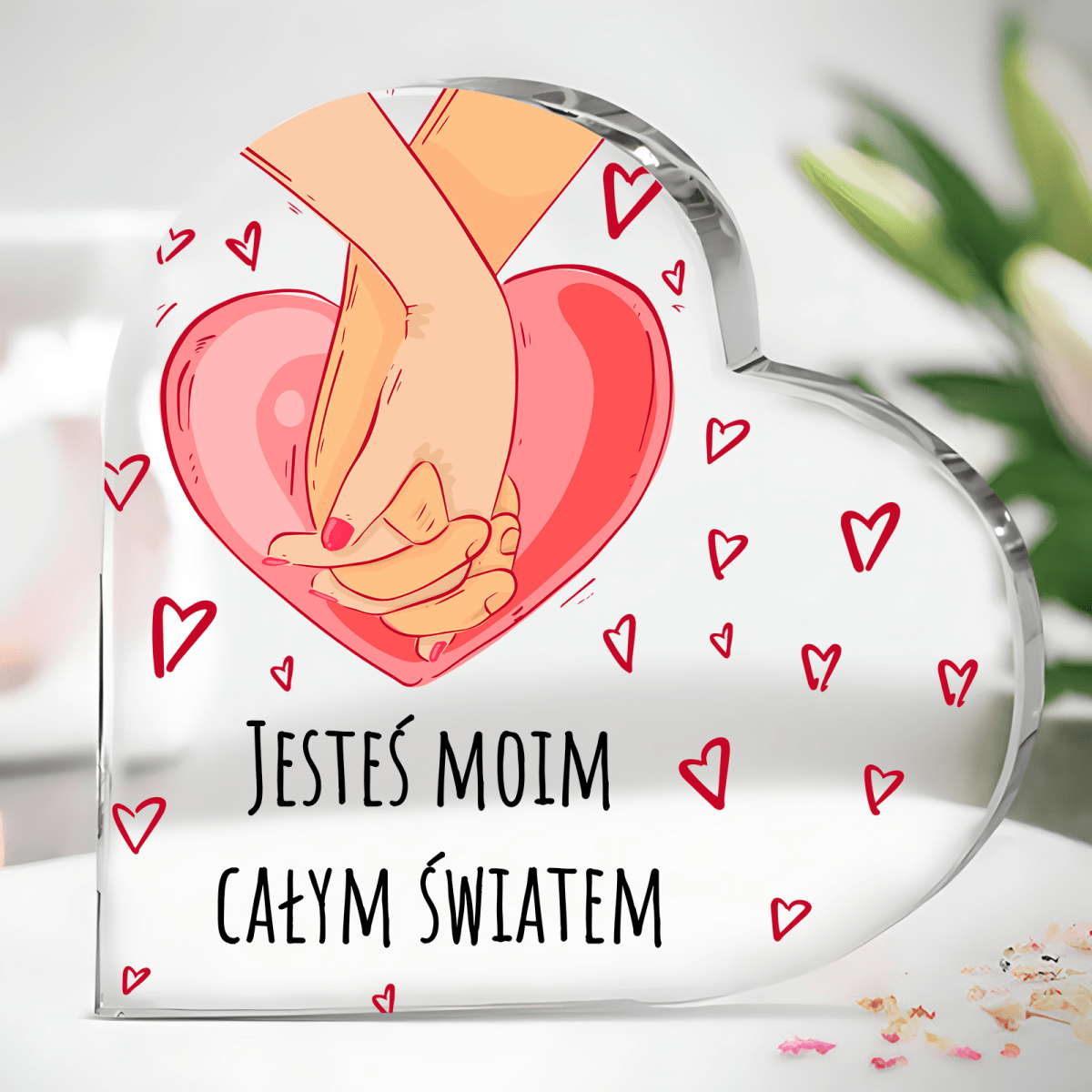 Mój cały świat - Szklane serce, spersonalizowany prezent dla niego - idamell.com