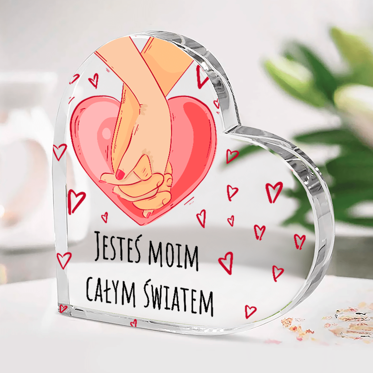 Mój cały świat - Szklane serce, spersonalizowany prezent dla niego - idamell.com