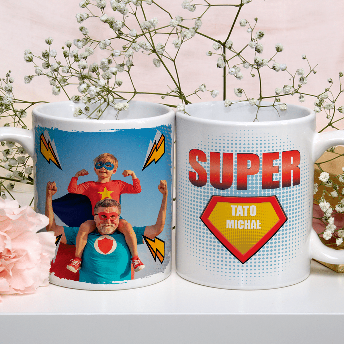 Mój super tata - 1x Kubek z nadrukiem, spersonalizowany prezent dla taty - idamell.com