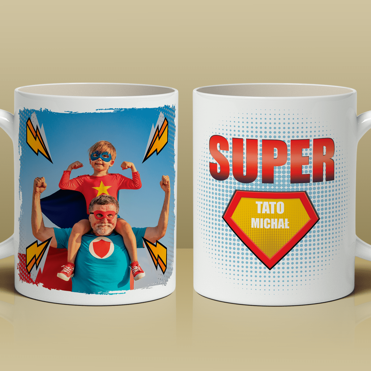 Mój super tata - 1x Kubek z nadrukiem, spersonalizowany prezent dla taty - idamell.com