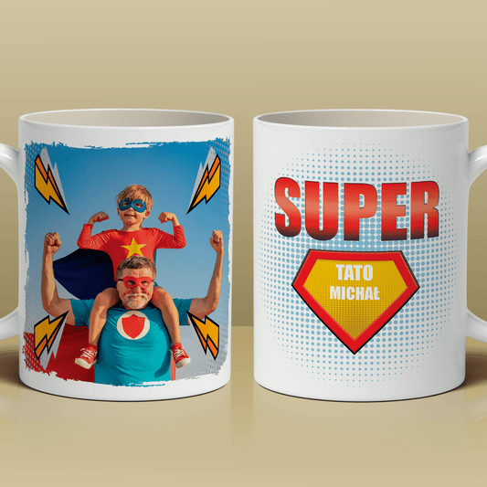 Mój super tata - 1x Kubek z nadrukiem, spersonalizowany prezent dla taty - idamell.com