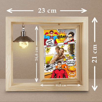 Mój super tata - Druk na szkle w drewnianej ramce + led, spersonalizowany prezent dla taty - idamell.com