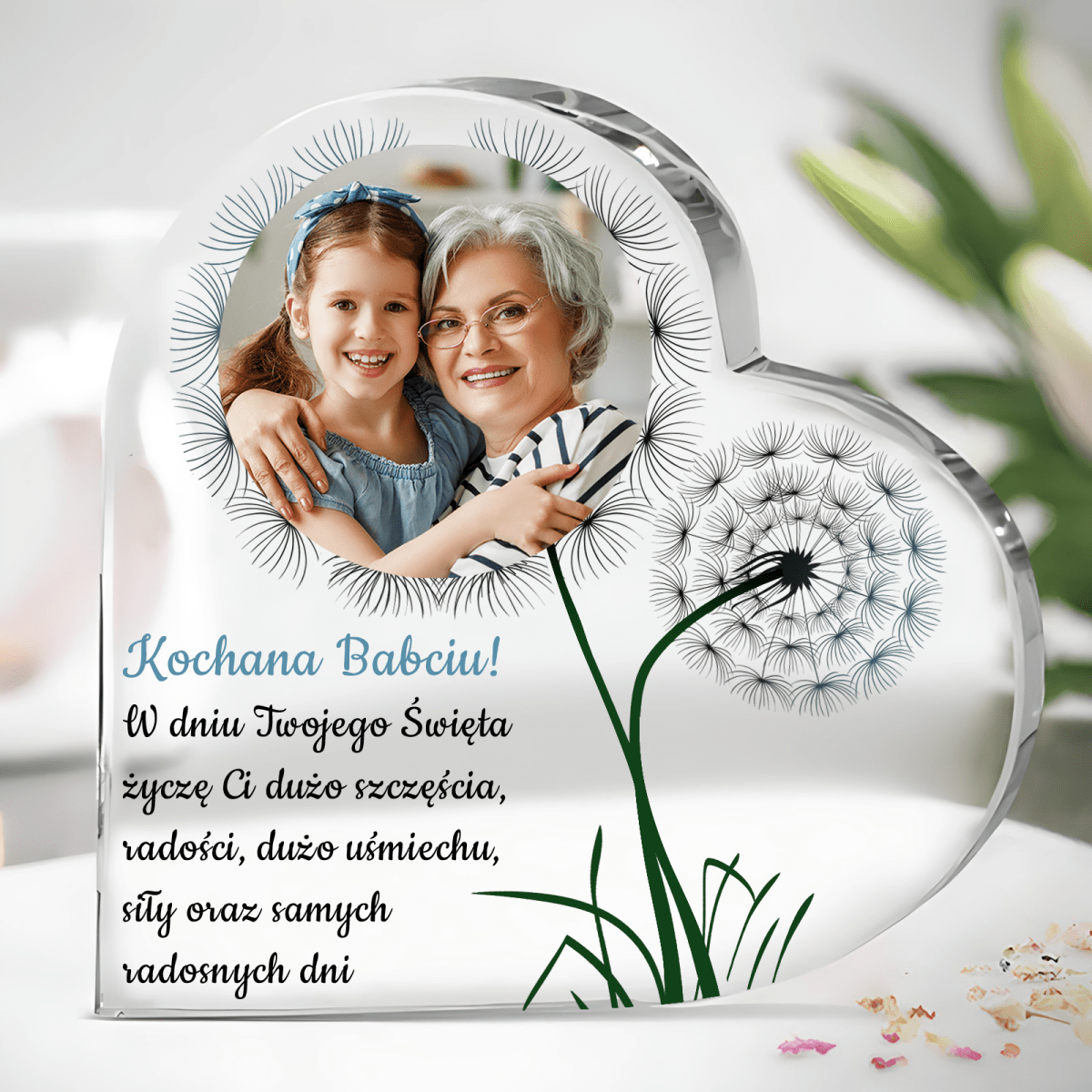 Moja kochana babciu - Szklane serce, spersonalizowany prezent dla babci - idamell.com
