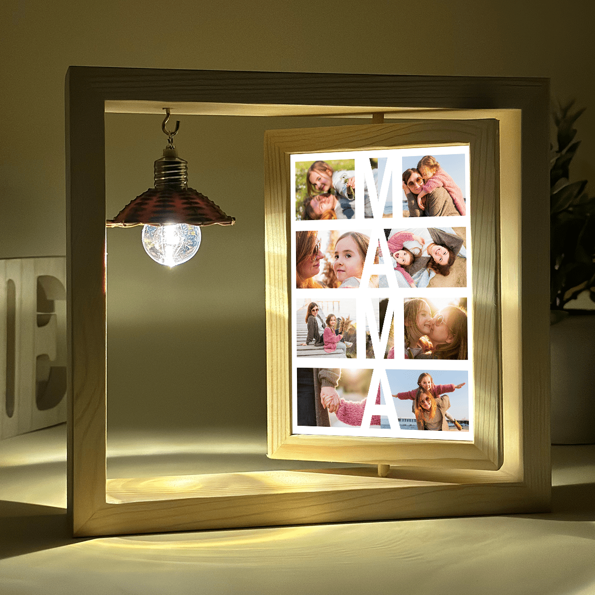Moja mama - Druk na szkle w drewnianej ramce + led, spersonalizowany prezent dla mamy - idamell.com