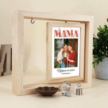 Moja mama - Druk na szkle w drewnianej ramce + led, spersonalizowany prezent dla mamy - idamell.com