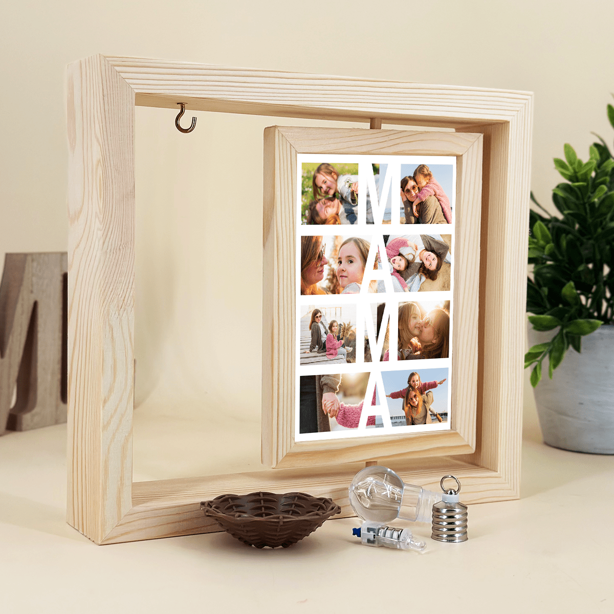 Moja mama - Druk na szkle w drewnianej ramce + led, spersonalizowany prezent dla mamy - idamell.com