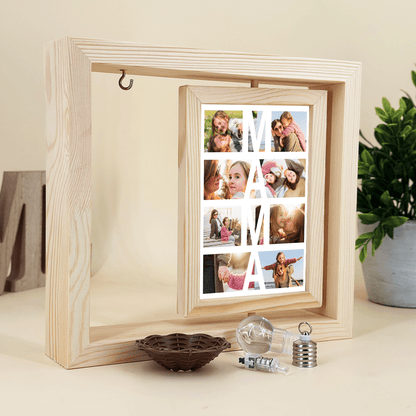 Moja mama - Druk na szkle w drewnianej ramce + led, spersonalizowany prezent dla mamy - idamell.com