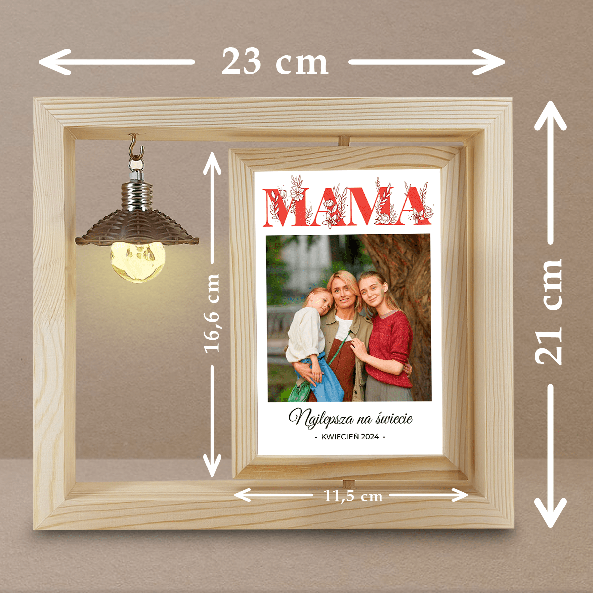 Moja mama - Druk na szkle w drewnianej ramce + led, spersonalizowany prezent dla mamy - idamell.com